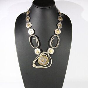 Vintage Signed J Jansen Two-Tone Artistic Necklace 17" Long